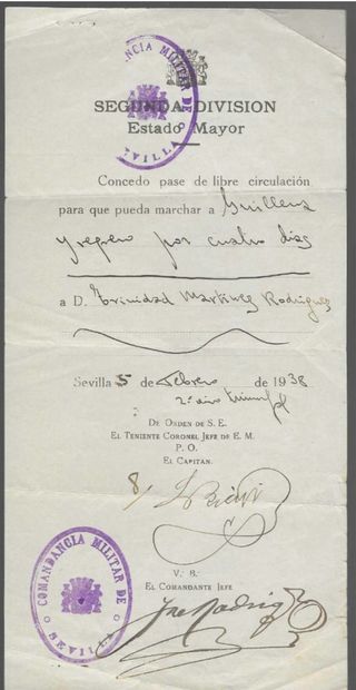Salvoconducto Sevilla 1938 Guerra Civil