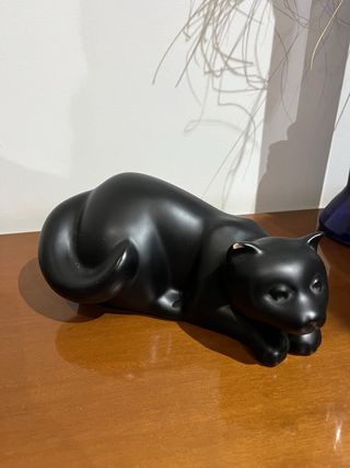 Figura Gato Negro Cerámica Decoración