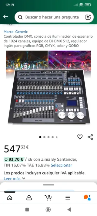 Controlador Iluminación DJ DMX 1024 Canales