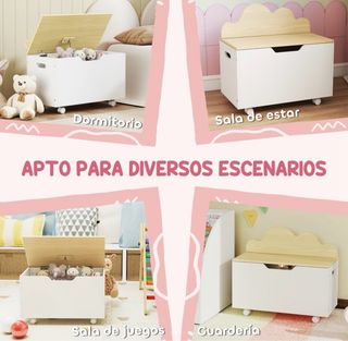 Baúl de Juguetes Blanco con Tapa de Madera
