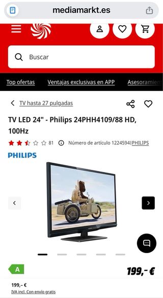 TV Philips 24 funciona perfectamentp no es smart T