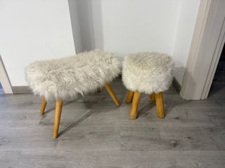 Taburete pelo blanco/madera MAISONS DU MONDE