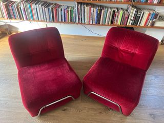 2 Butacas Terciopelo Rojo Estructura Tubular