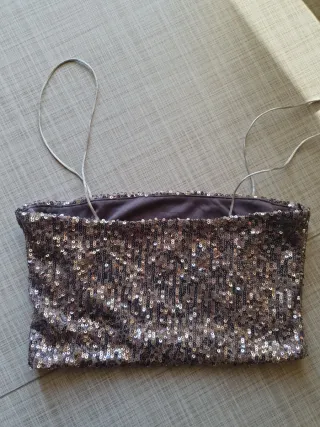 Top Zara paillettes argento taglia unica