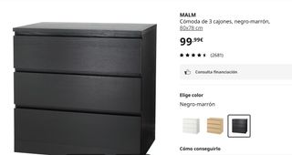 Cajonera Malm Ikea Negra 3 Cajones