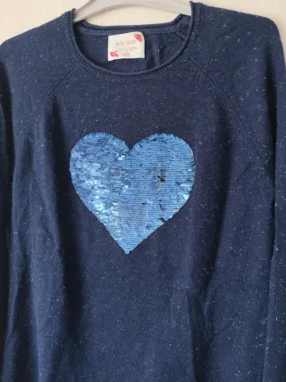 Jersey niña azul corazón lentejuelas