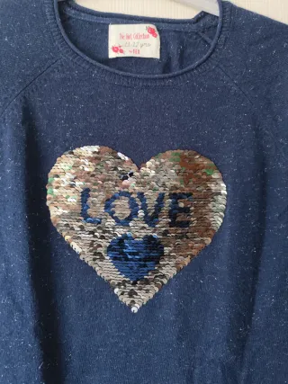 Jersey niña azul corazón lentejuelas