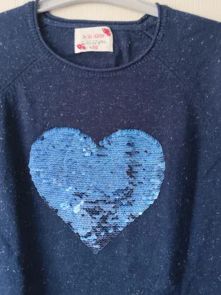 Jersey niña azul corazón lentejuelas