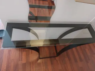 Mesa consola cristal y hierro forjado negra