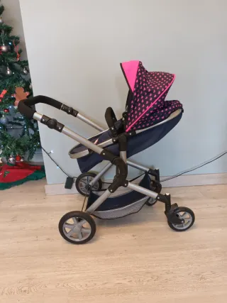 Carrito de muñecas azul y rosa