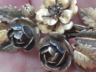 Spilla Fiori Argento Dorato '800