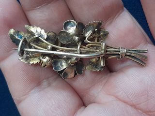 Spilla Fiori Argento Dorato '800