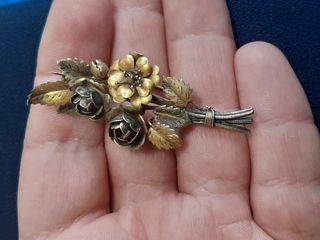 Spilla Fiori Argento Dorato '800