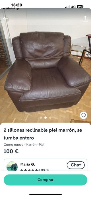 Sofá de piel marrón 2 plazas y dos sillones