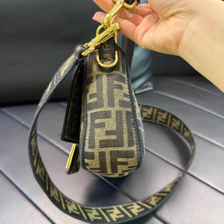 Bolso Hombro Fendi Zucca Marrón y Dorado