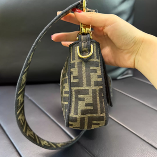 Bolso Hombro Fendi Zucca Marrón y Dorado
