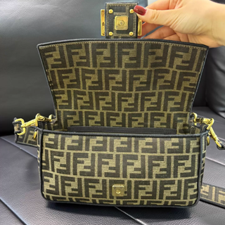 Bolso Hombro Fendi Zucca Marrón y Dorado