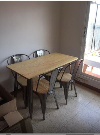 Mesa industrial madera y acero