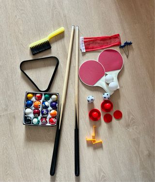 Minimesa 4 juegos.Billar/Pin Pong/Discos/Futbolín