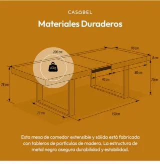 Mesa Comedor Extensible Madera y Metal