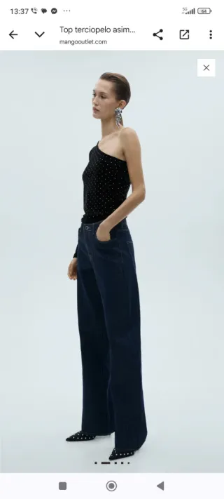 Top Mango Terciopelo Pedrería Fiesta