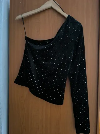 Top Mango Terciopelo Pedrería Fiesta