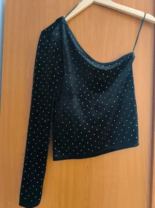 Top Mango Terciopelo Pedrería Fiesta