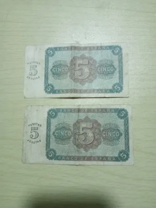 2 Billetes 5 Pesetas Burgos 1938 Banco de España