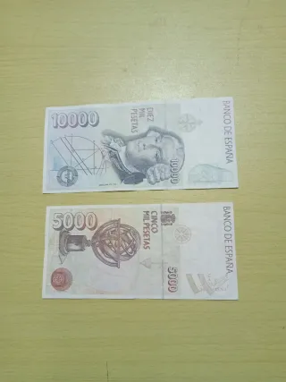 2 Billetes Pesetas: 10000 y 5000