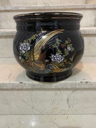 Florero Cerámica Negro y Dorado