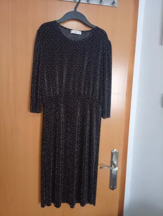 Vestido Mango plisado negro con dorado Talla L