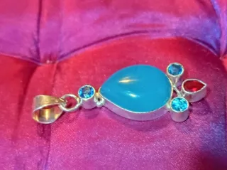 Colgante Calcedonia Azul,Topacio cuarzo rojo Checo
