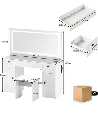 Tocador blanco con taburete y escritorio