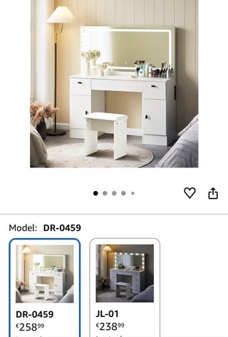 Tocador blanco con taburete y escritorio