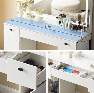 Tocador blanco con taburete y escritorio