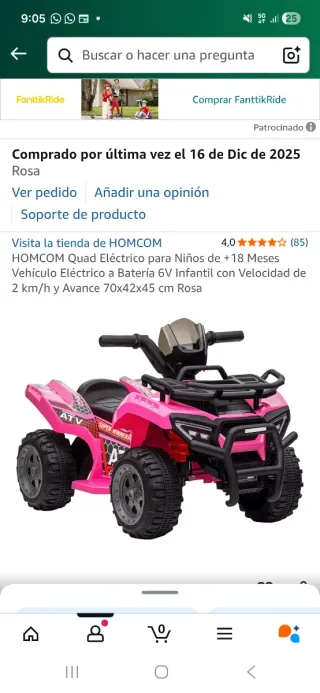 Quad Eléctrico Rosa Infantil 6V