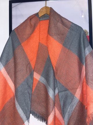 Bufanda Cuadros Mujer Gris Naranja