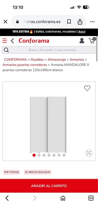 Armario Conforama puertas correderas 120x190