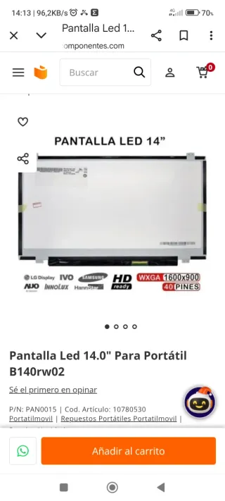 Schermo di ricambio per laptop da 14 pollici