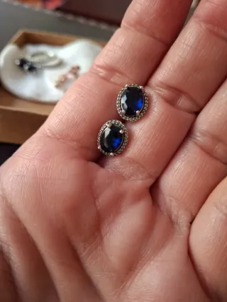 Lote pendientes bisutería azul y plateado