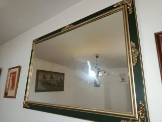 Espejo grande decorativo dorado y verde
