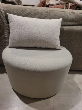 Puff ovalado tela algodón beige/gris