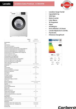 Lavadora Corbero Carga Frontal 6 Kg CLT604VIN