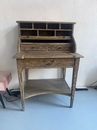 Mueble escritorio madera vintage maciza con silla