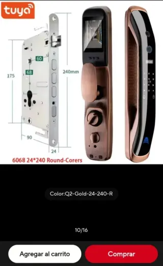 Cerradura Inteligente Tuya Dorada