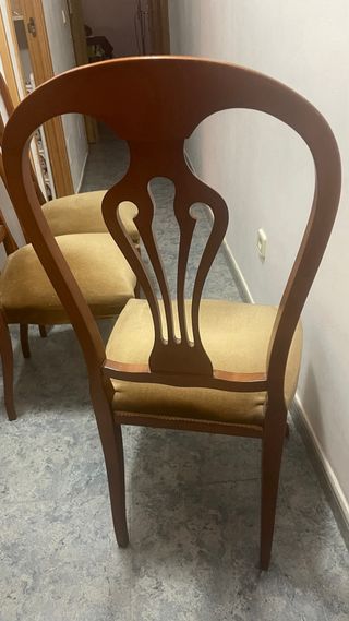 Juego de 4 sillas vintage madera y terciopelo