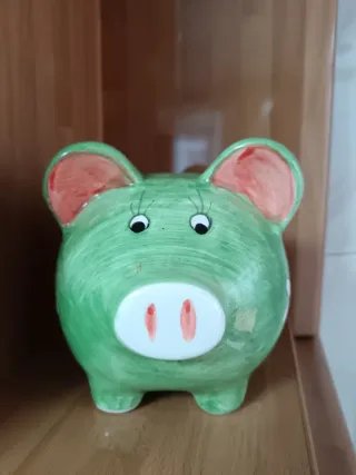 Hucha Cerdita Verde Flores Cerámica