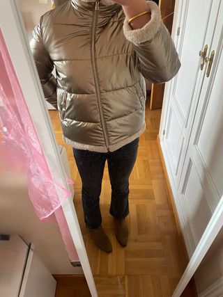 Abrigo reversible niña beige/dorada