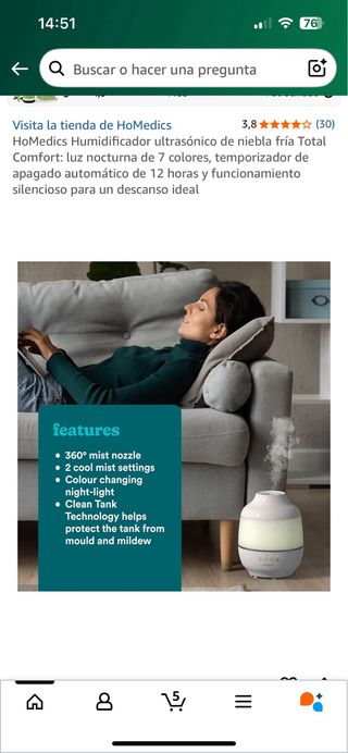 Humidificador HoMedics Total Comfort