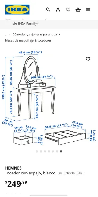 Espejo tocador IKEA Hemnes blanco